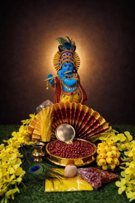 Sri Krishna with Vishu Kani arrangement